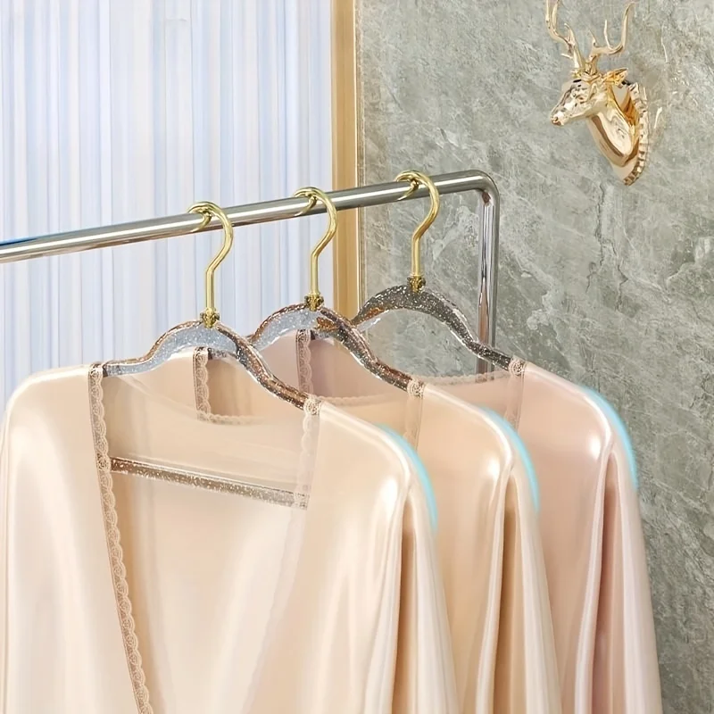 10pcs Transparent Glitter Hangers Non-slip Clothes Hangers Household Clothes Hanging Rack Thickened Traceless Clothes Hangers