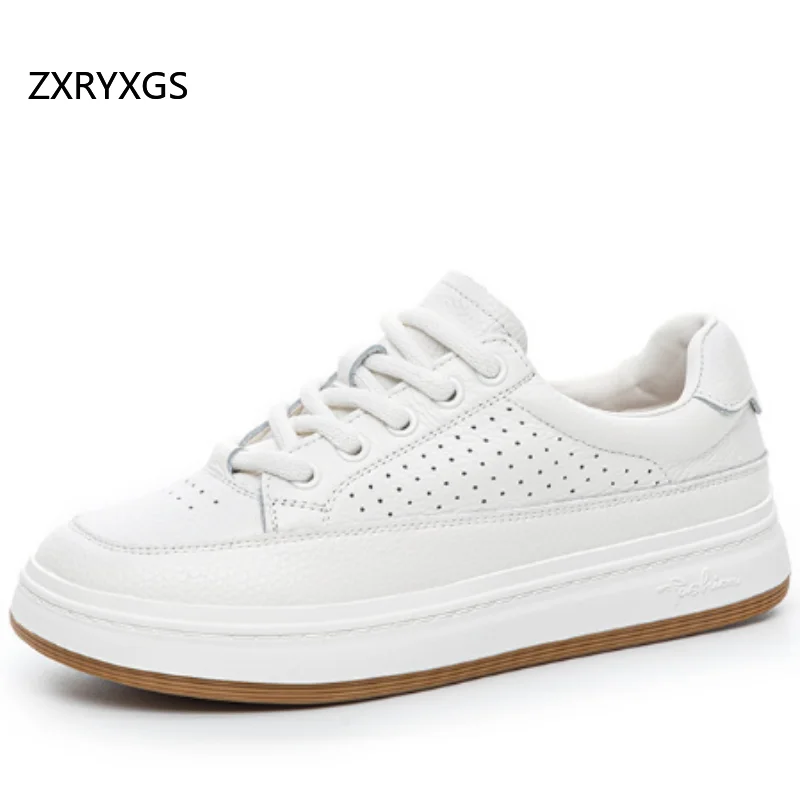 

ZXRYXGS полые туфли из воловьей кожи с верхним слоем, белые кроссовки, новинка 2025 года, темпераментные весенне-летние кроссовки на шнуровке, женская дорожная обувь