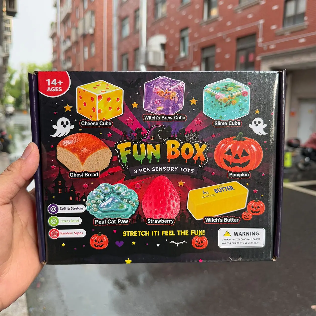 Juego de 8 piezas en caja con colores aleatorios, caramelos de malta con forma de fantasma de Halloween, juguetes para aliviar el estrés, amasar, apretar y descomprimir.