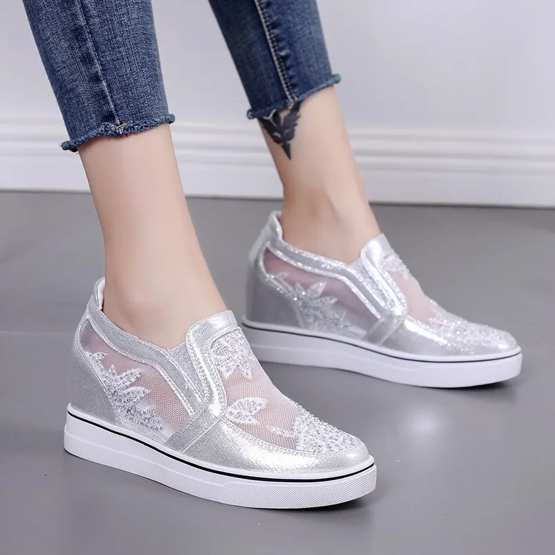 Lazy shoes women\'s summer hollow mesh wedges women\'s new flat spring autumn sneakers shoes P53