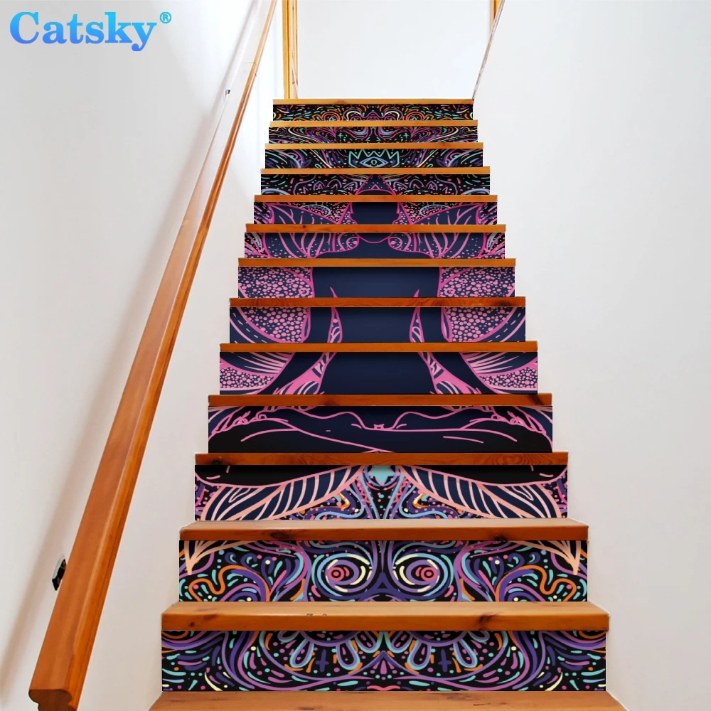 

Ethnic Style Printstyle,Mandala,6pcs 13pcs/Set Stair Floor Stickers Waterproof Removable Self Adhesive Diy Stairway Decals