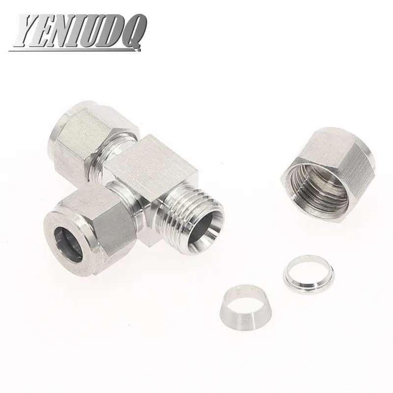 Accesorios de tubería de acero inoxidable 304, 1 piezas, 3mm, 4mm, 6mm, 8mm, 10mm, 12mm, 16mm, Conector de férula doble en T