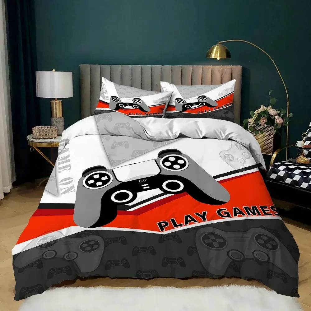 Game Duvet Cover Set Retro Video Game Comforter Cover Twin Size Gamer Player Bedding Set Gaming Control Button Zone Quilt Cover