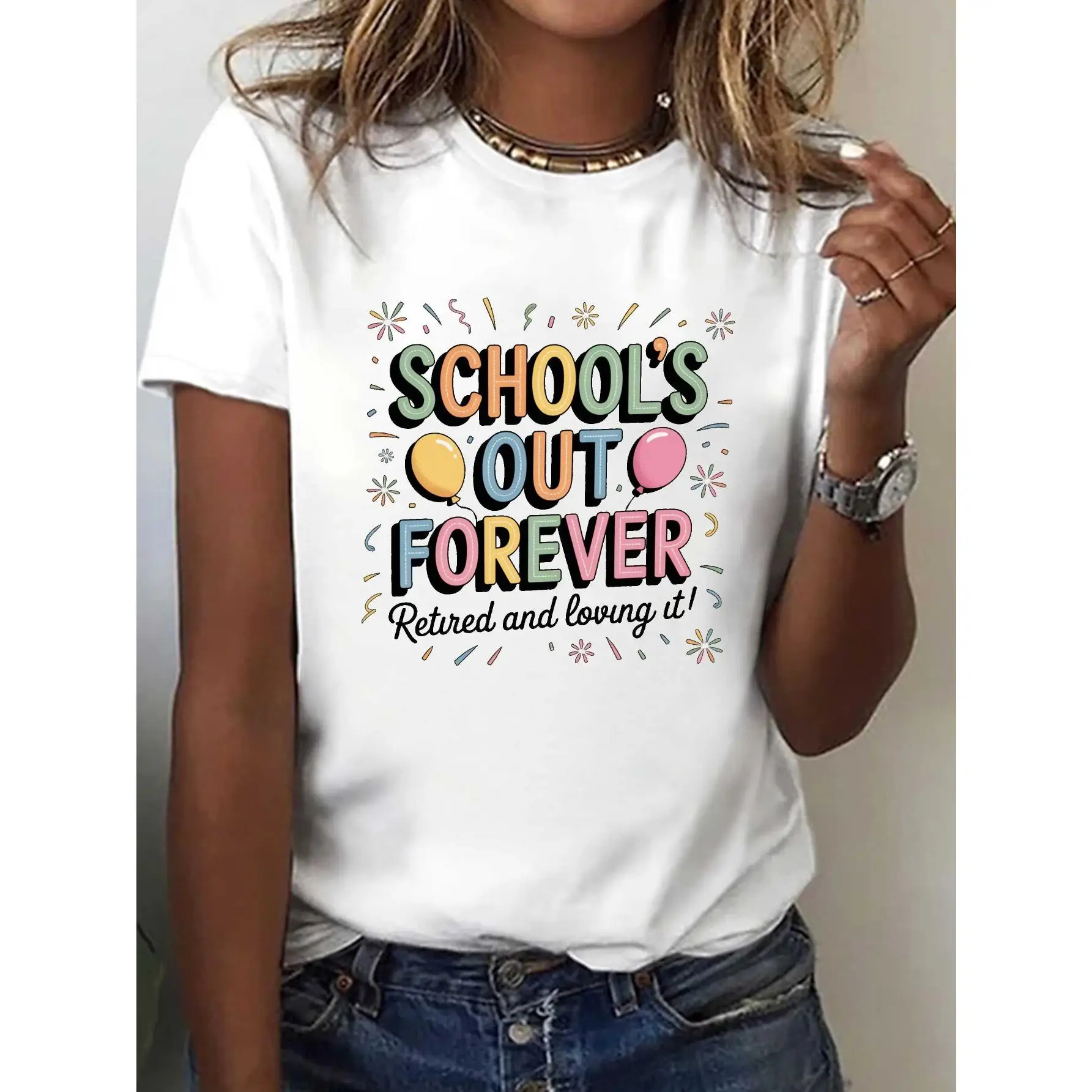 

Cute Retirement T-Shirt, Happy Retirement Gift for Her Him, Women's Men's Funny School's Out Top, Awesome Boss Teacher Present