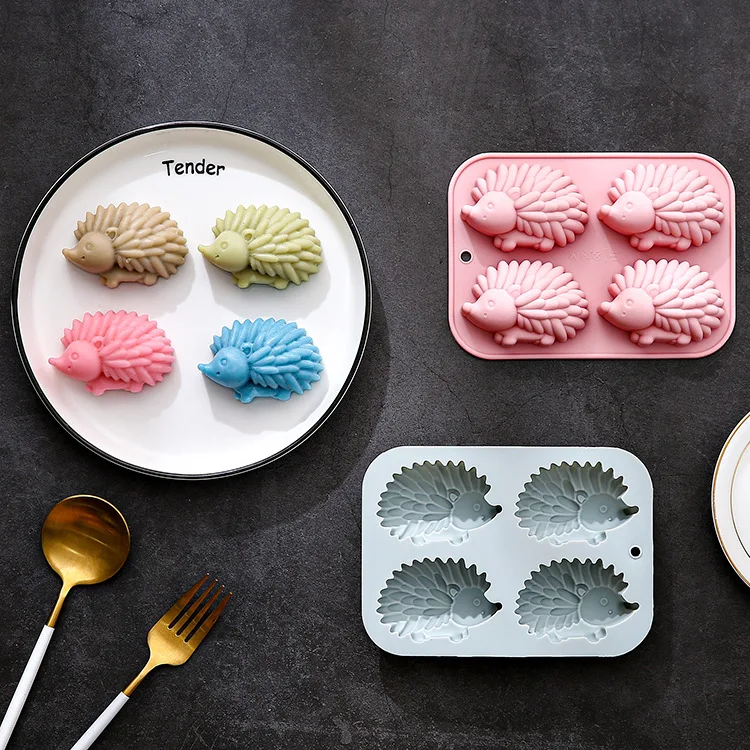 

2 pack 4-hole small hedgehog shape silicone molds, chocolate cake mold, baking pan, handmade soap epoxy resin mold cake decor