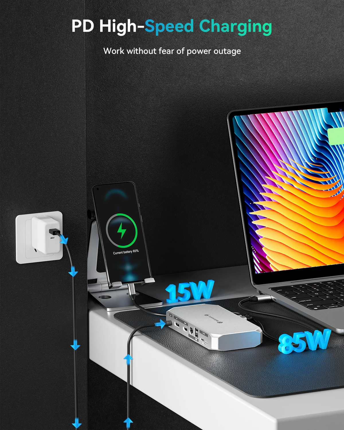 Yottamaster 40Gbps Thunderbolt 4 Dock 12 in 1 USB C Thunderbolt Hub 85W PD Charging Dual Monitor Single 8K or Dual 4K HDMI & DP