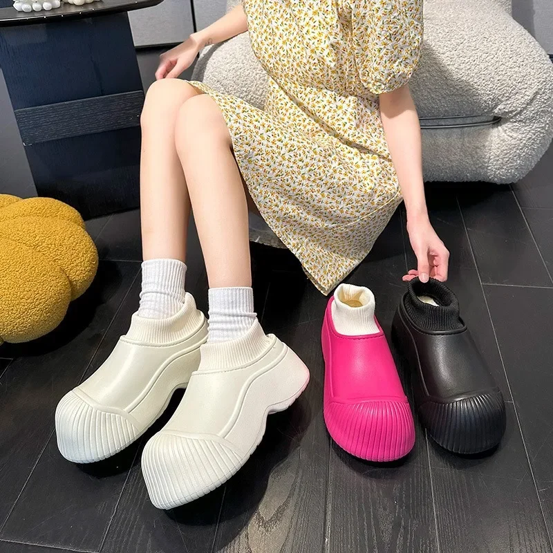 

Women's Slippers Outside Increased Height and Thick Bottom EVA Fashionable Lush Thickene Warm Waterproof Cotton Shoes for Women