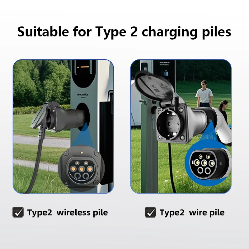 مُحول التغيير من Type2 إلى 220 فولت من محطة الشحن المعيارية IEC62196-2 إلى محول مقابس الاتحاد الأوروبي، قابس تفريغ محطة الشحن لغرض التصفيف