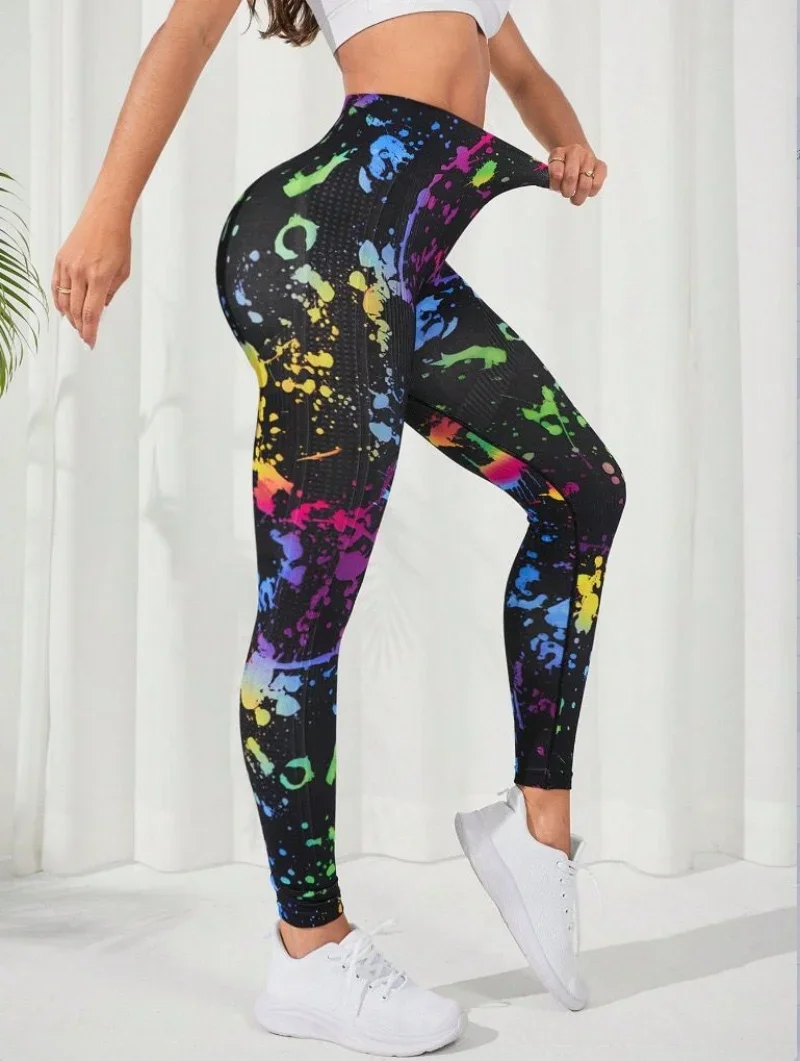 Women New Colorful Graffiti 3d Printing Leggings High Waist Fitness Sports Gym Seamless Leggings Push Up Knitted Yoga Pants