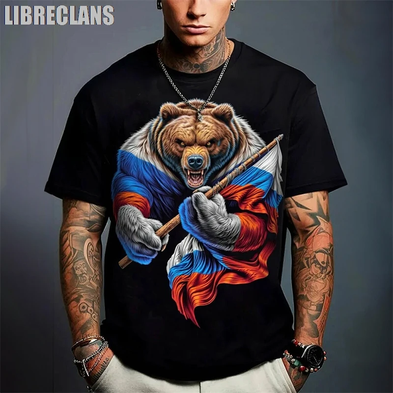 Russische Big Bear Grafik T Shirts Trend Für Männer Mode Sommer Kurzarm 3D Gedruckt T-shirts Coole Streetwear Lose Tees