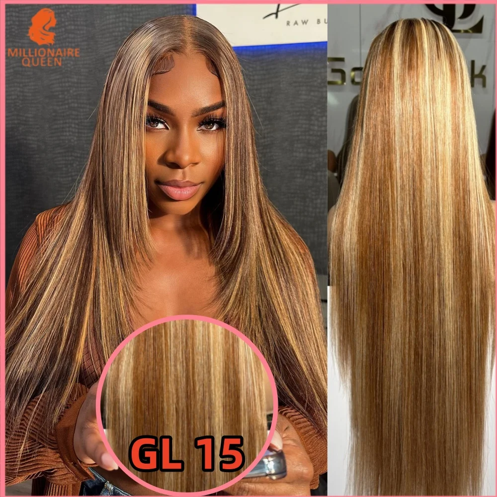 

Парик из натуральных волос 300% Honey Blonde с коричневыми корнями и мелированием для женщин, предварительно прорезанный, с мелированием 613, кружевной фронтальный парик 13X4