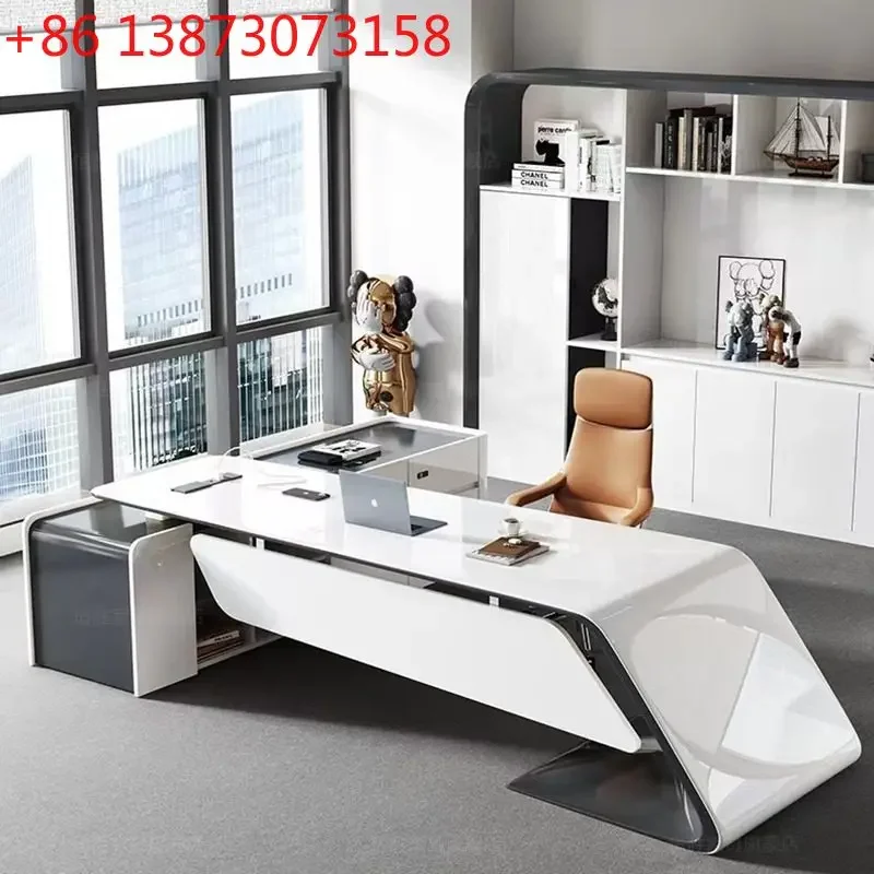 Fashion baked paint boss desk With side cabinet modern office table bureaux de travail l shaped desk schreibtisch furniture