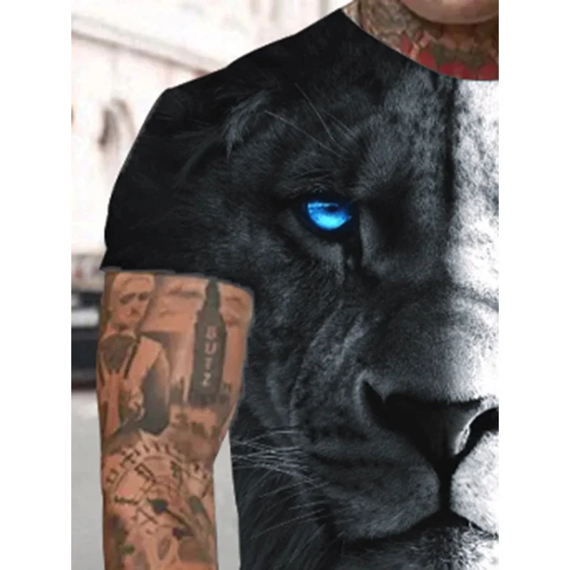 New Lion King Pattern Men\'s T-shirt Set 3D Printed Summer Animal Clothing Short Sleeves and Shorts 1 Set Quantity Casual Fashion