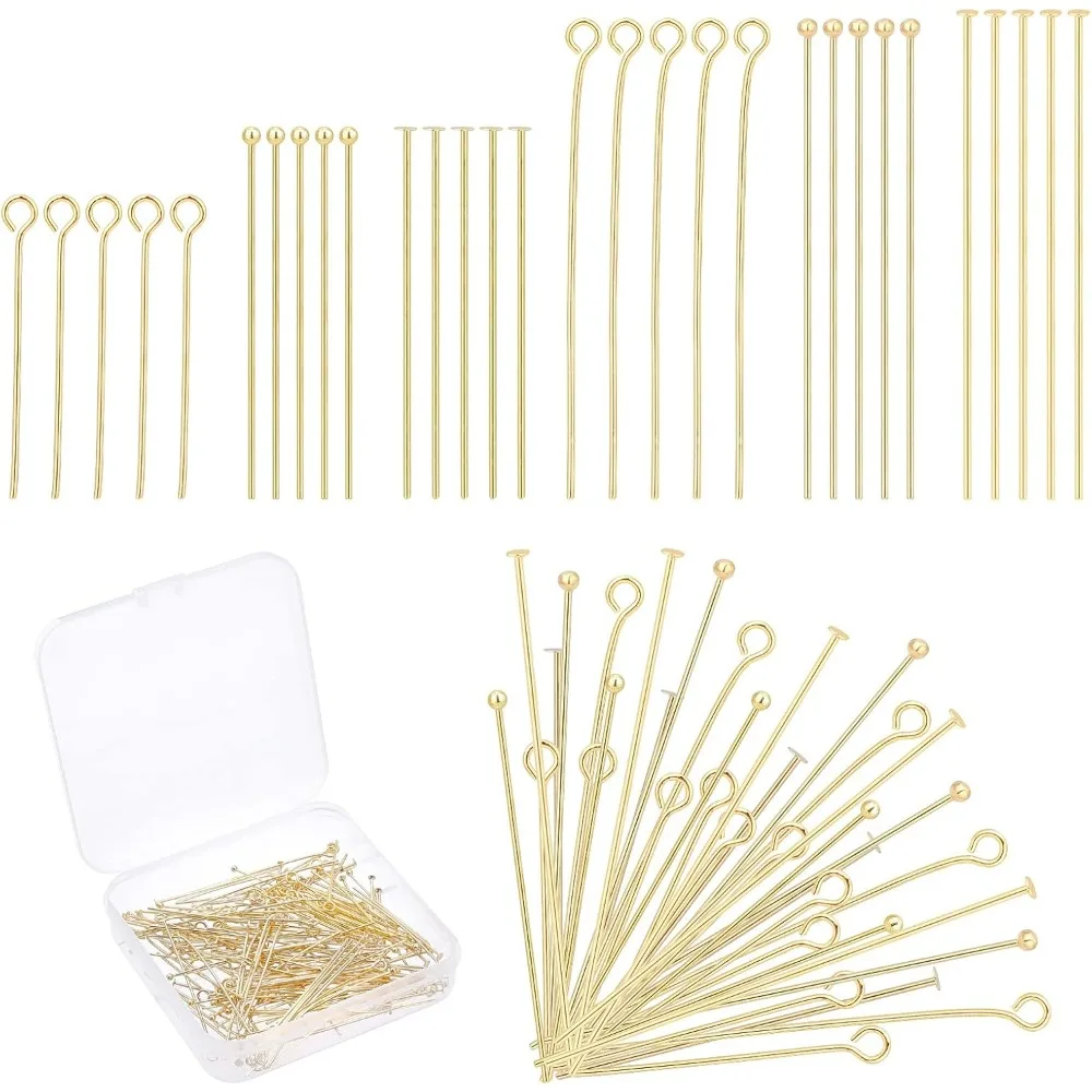 18K Gold Jewelry Making Pins Head Ball Pins Open Eye  Flat Head 3 Sizes Jewelry Eye Findings for DIY Craft Earring