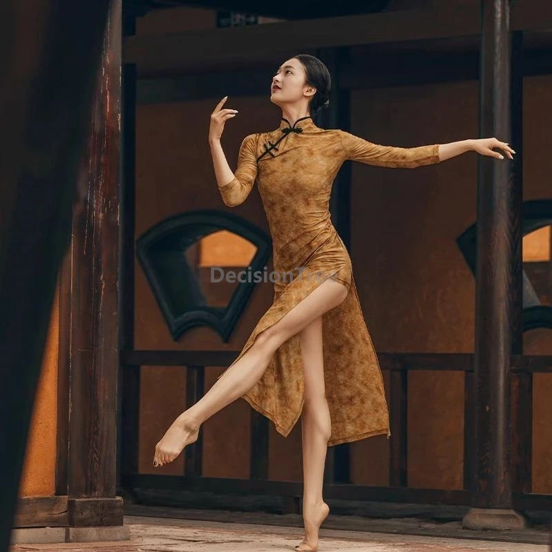

2025 new chinese style improved dancing qipao dancer's daily patctice garment ethnic style classical dance performance qipao