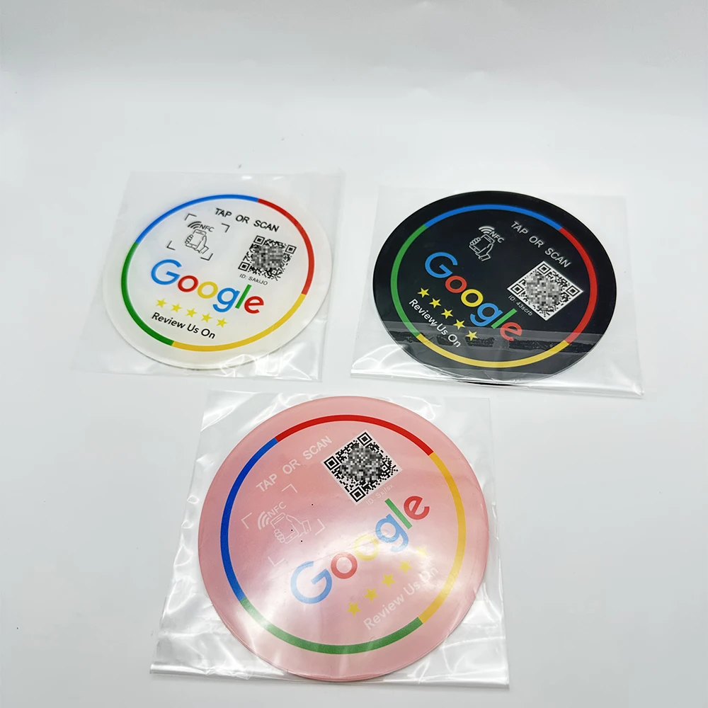 NFC Sticker Acrylicl with Self-adhesive Backing Diameter 10CM NFC Table Sticker QR code link Can be used for Google reviews