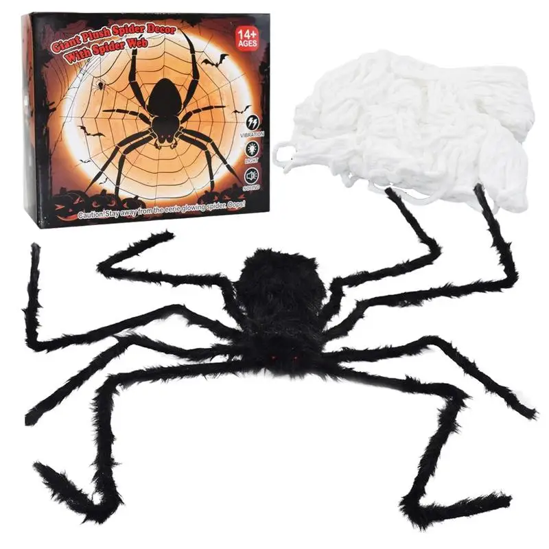 Simulation Giant Spider Halloween Spider Web Decor Voice Control Electric Sound And Light Scary Spider Horror-themed Activities