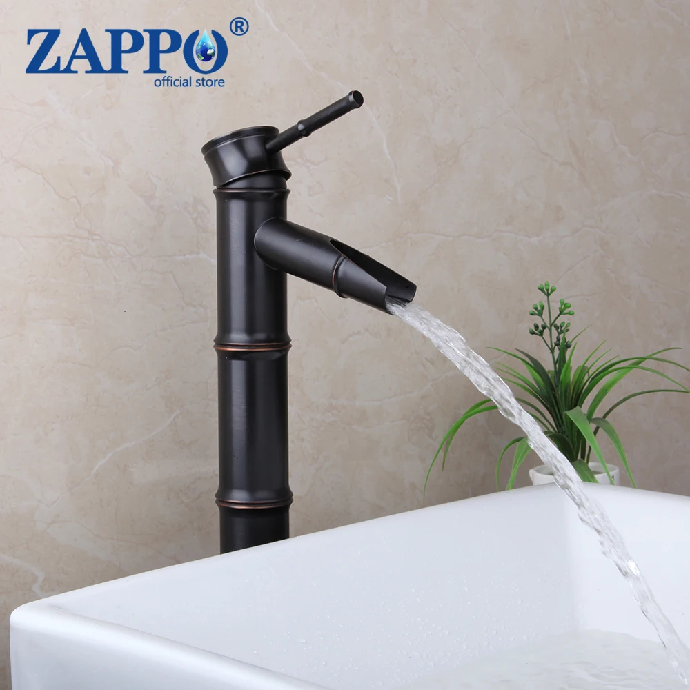 ZAPPO ORB Black Bathroom Basin Faucet Cold Hot Mixer Waterfall Faucets Tap Deck Mount  Wash Basin Single Handle Lavotory Faucets