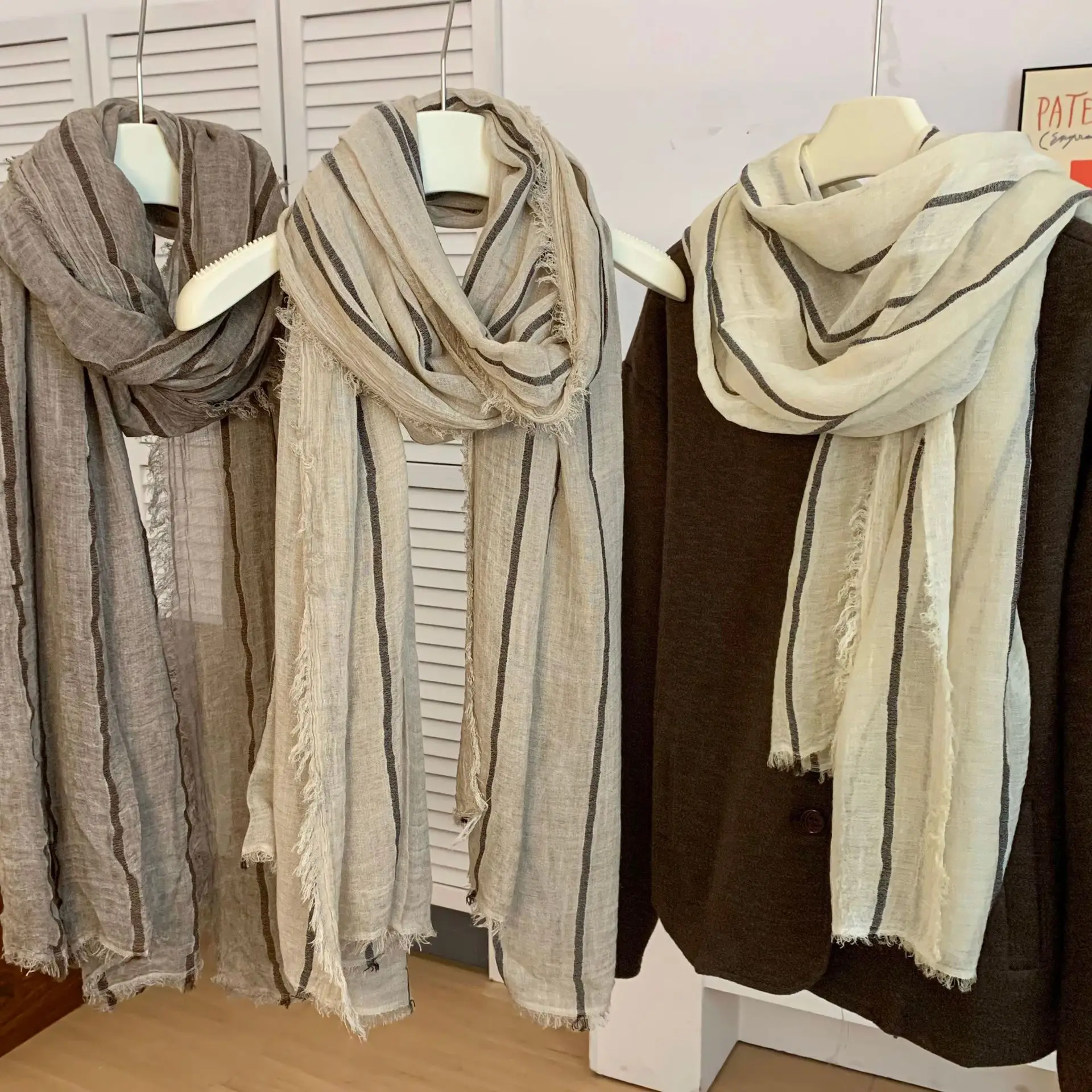 

Cotton Linen Striped Men Scarf Breathable Warm Neckerchief Autumn Winter Men's Scarves Casual Male Accessories Bufandas Shawls