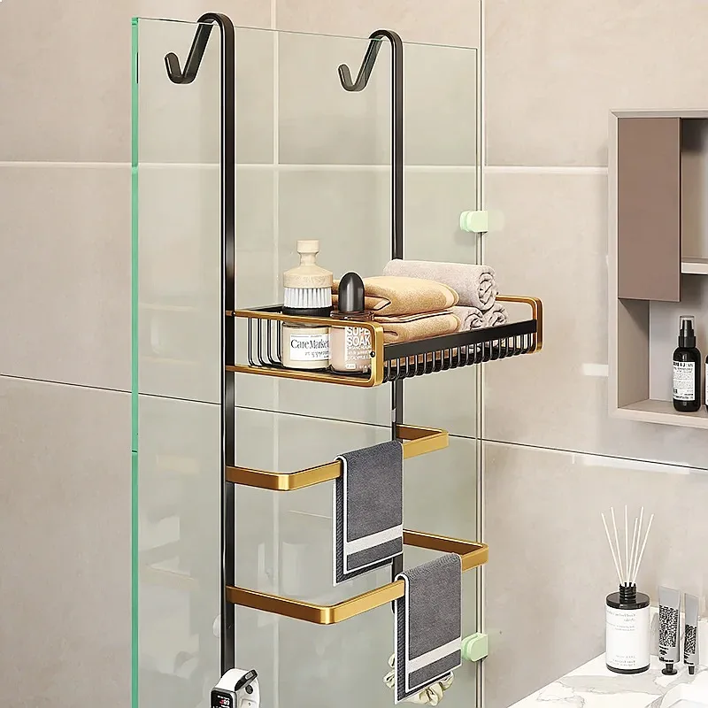 High End Space Aluminum Towel Rack Modern Simple Waterproof Rust Proof No Drill Towel Storage