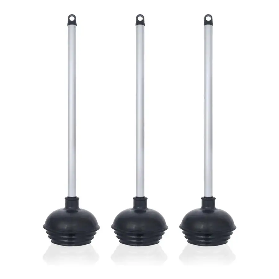 

60180A Toilet Plungers, 3 Pack, Patented AllAngle Design, Heavy Duty, Aluminum Handle, Residential, Commercial, and Industrial B