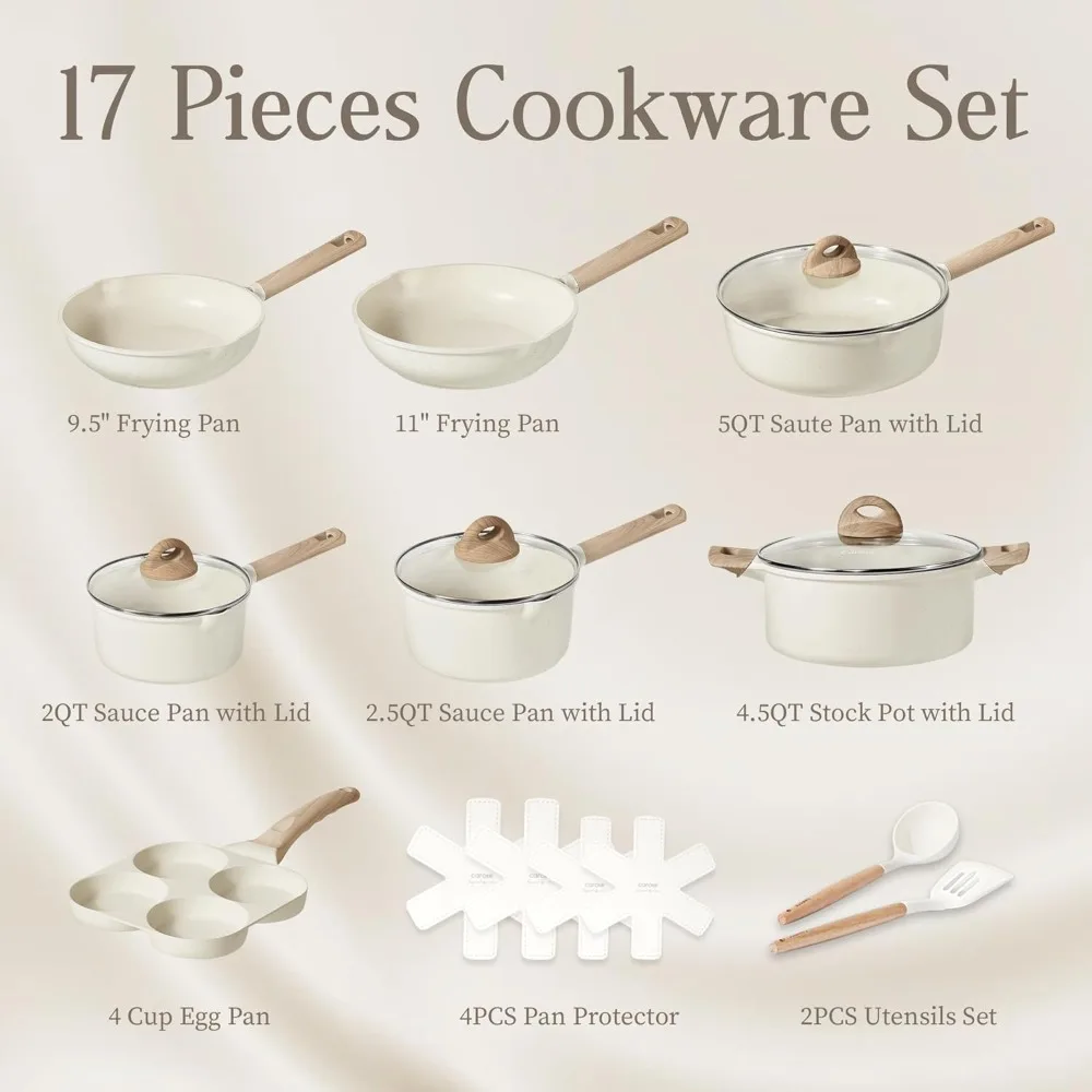 17pcs Pots and Pans Set Non Stick, Kitchen Cookware Sets, Easy to Clean Kitchen Induction Pots and Pans, Pot and Pan Sets