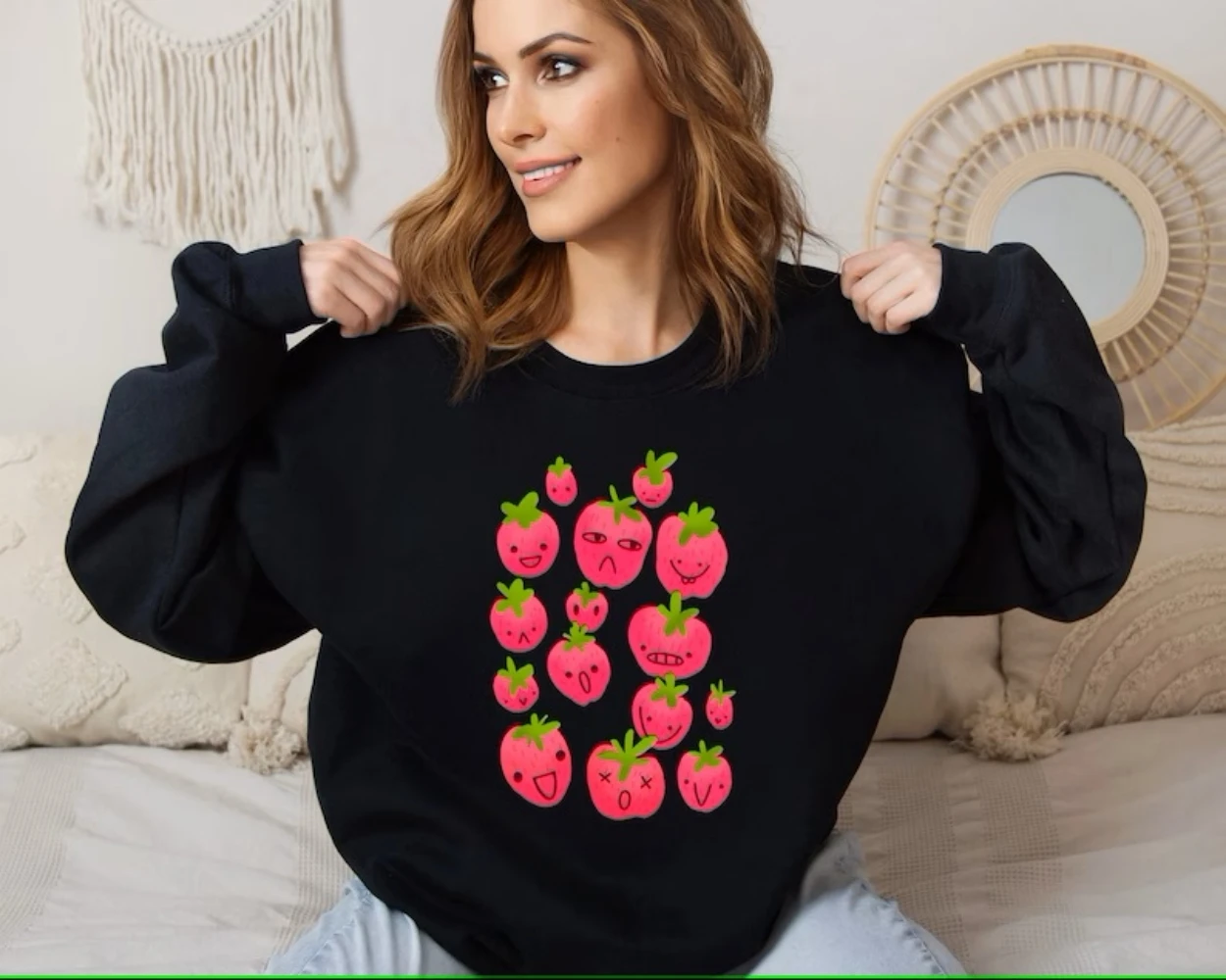 

Cute Strawberry Sweatshirt Fruit Botanical Kawaii Crewneck Shirt Aesthetic Trendy Funny Vintage Custom Pullover Winter Clothes