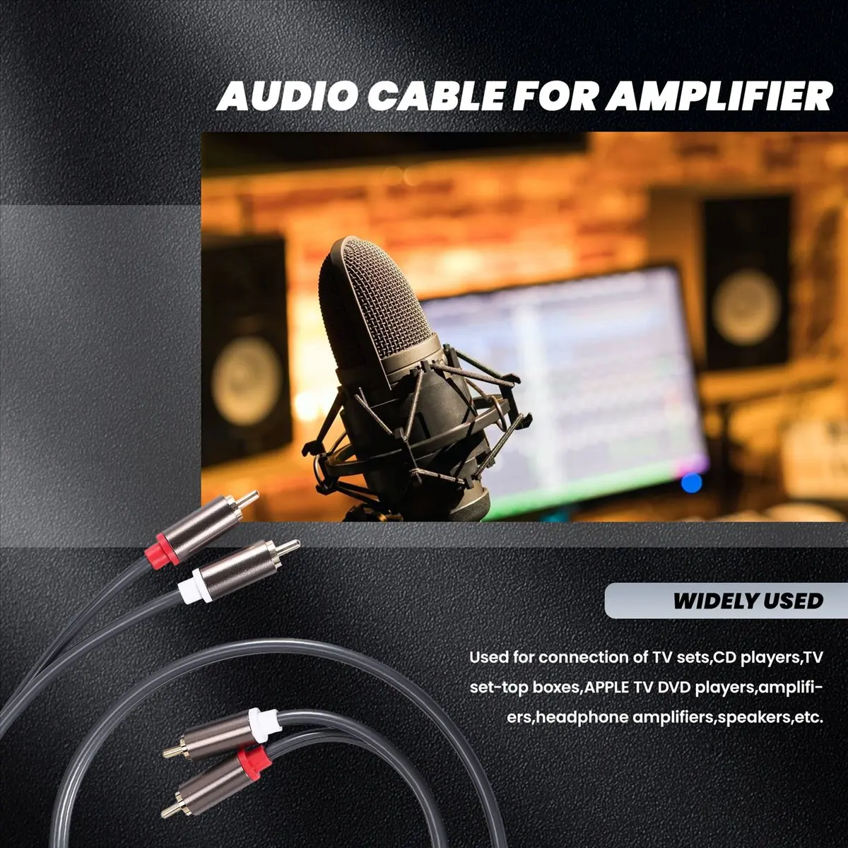 A49T Rexlis 2 to 2 Male to Male Hifi Audio Cable Ofc Av Speaker Wire for Tv Dvd Amplifier Subwoofer Soundbar 1M