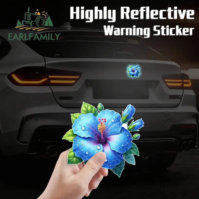 EARLFAMILY Adesivos Refletivos de Flor Azul para Carro, Impermeáveis, para Para-brisa de Moto, Capacete, Decalques de Vinil, Ocultação de Arranhões, E