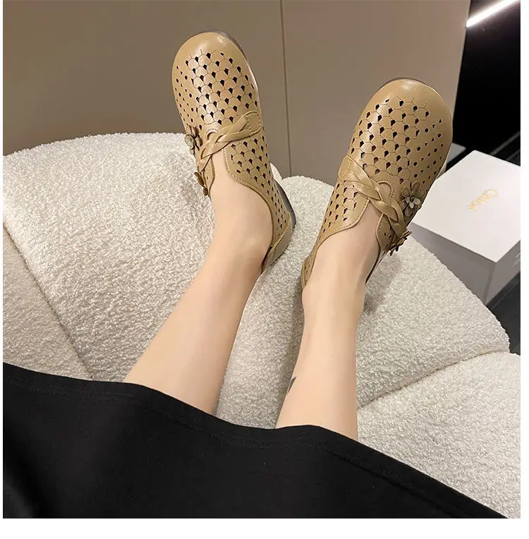 2024 Newly Square Toe Women's Flats Designer Cutout Shoes Ladies Wide Fit Soft Leather Moccasins Female Driving Sneakers