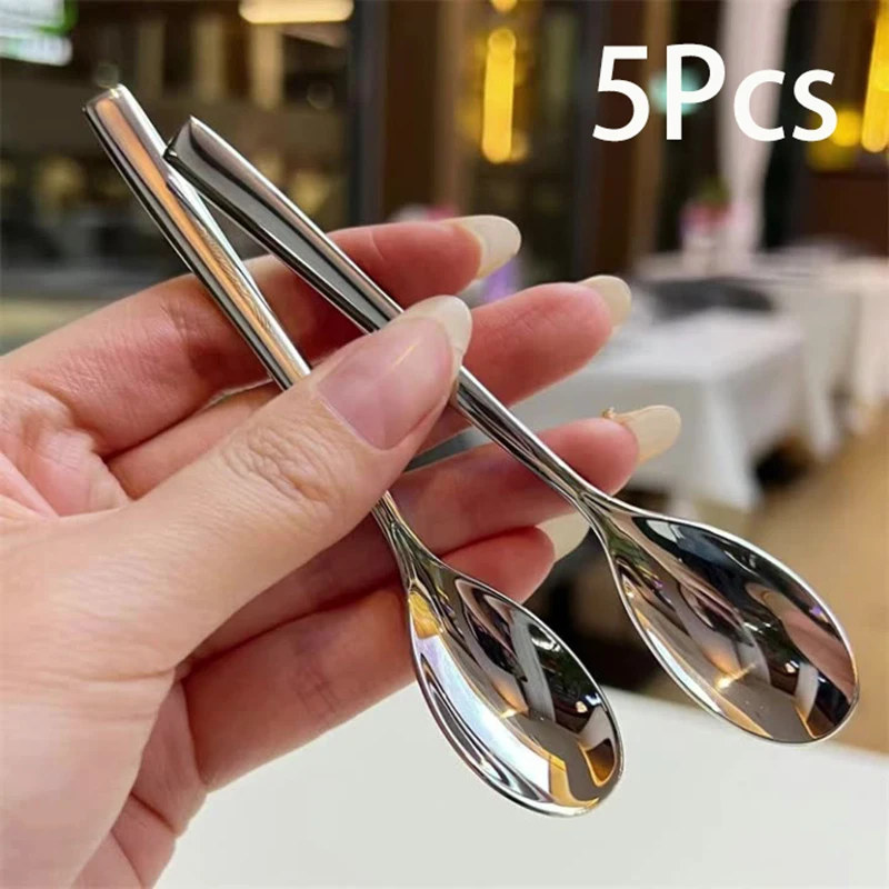 

Stainless Steel Round Spoon, Bird's Nest White Ear Spoon, Honey Dessert, Wedding Ornament, Mixing Spoon, Coffee Spoon, 5Pcs