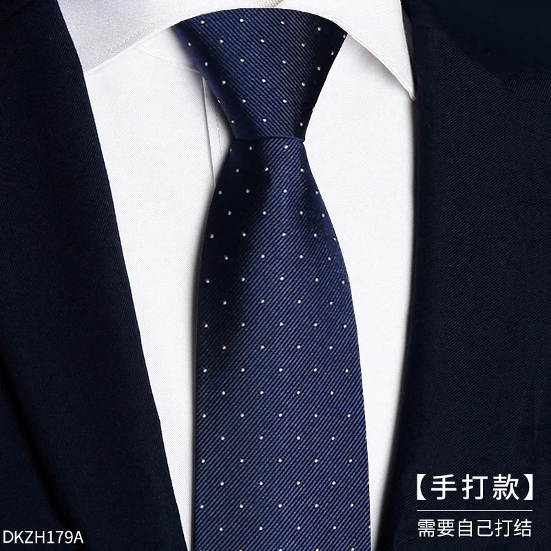 High Quality 100% Silk Deep Blue White Polka dot Pattern Men's Tie Business Banquet Shirt Accessory 7CM Wide Real Silk Necktie