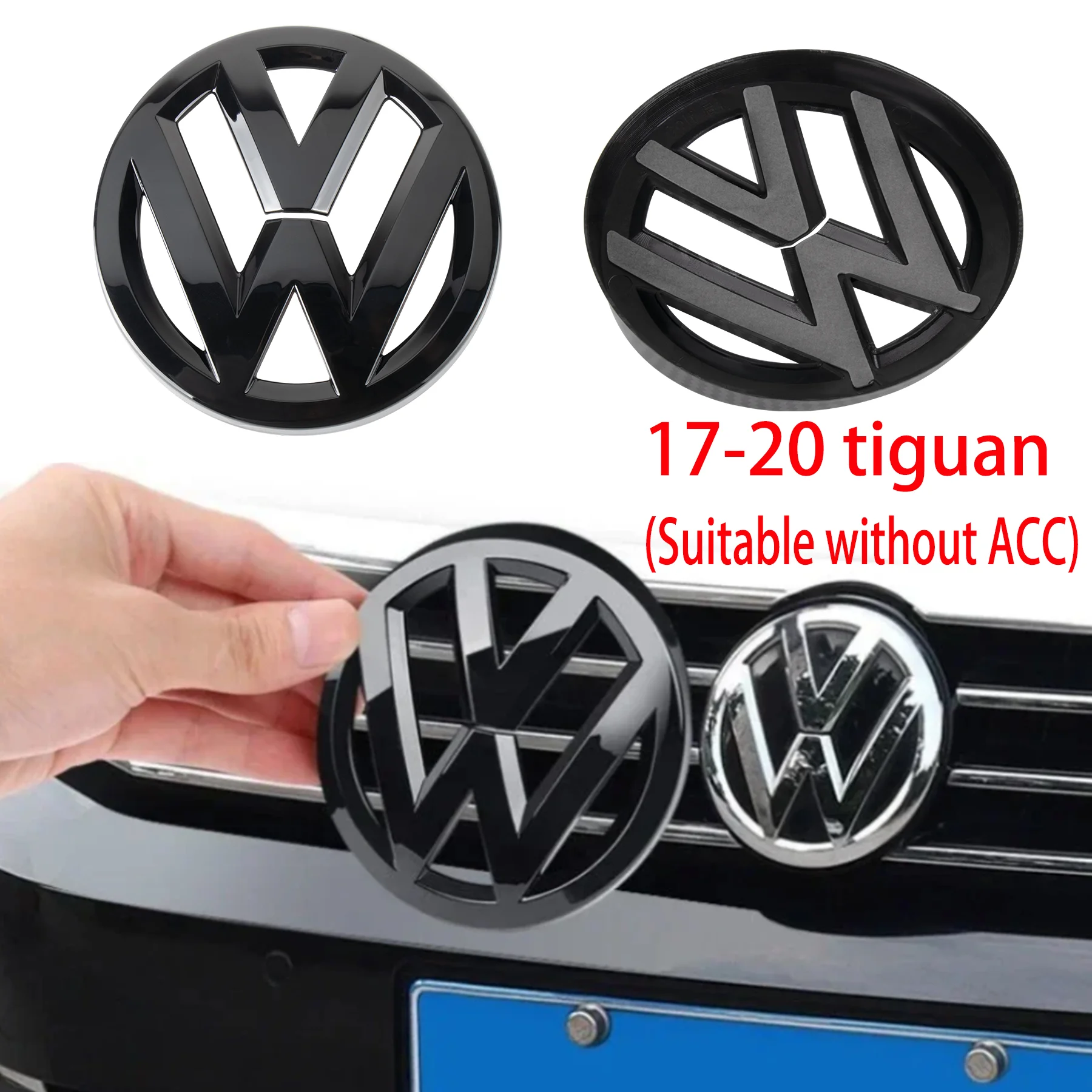 1set Glossy Black Car Front Grill Badge Emblem Stickers Car Logo Accessories For VW Tiguan MK2 2017-2020 Without ACC Vol-kswagen