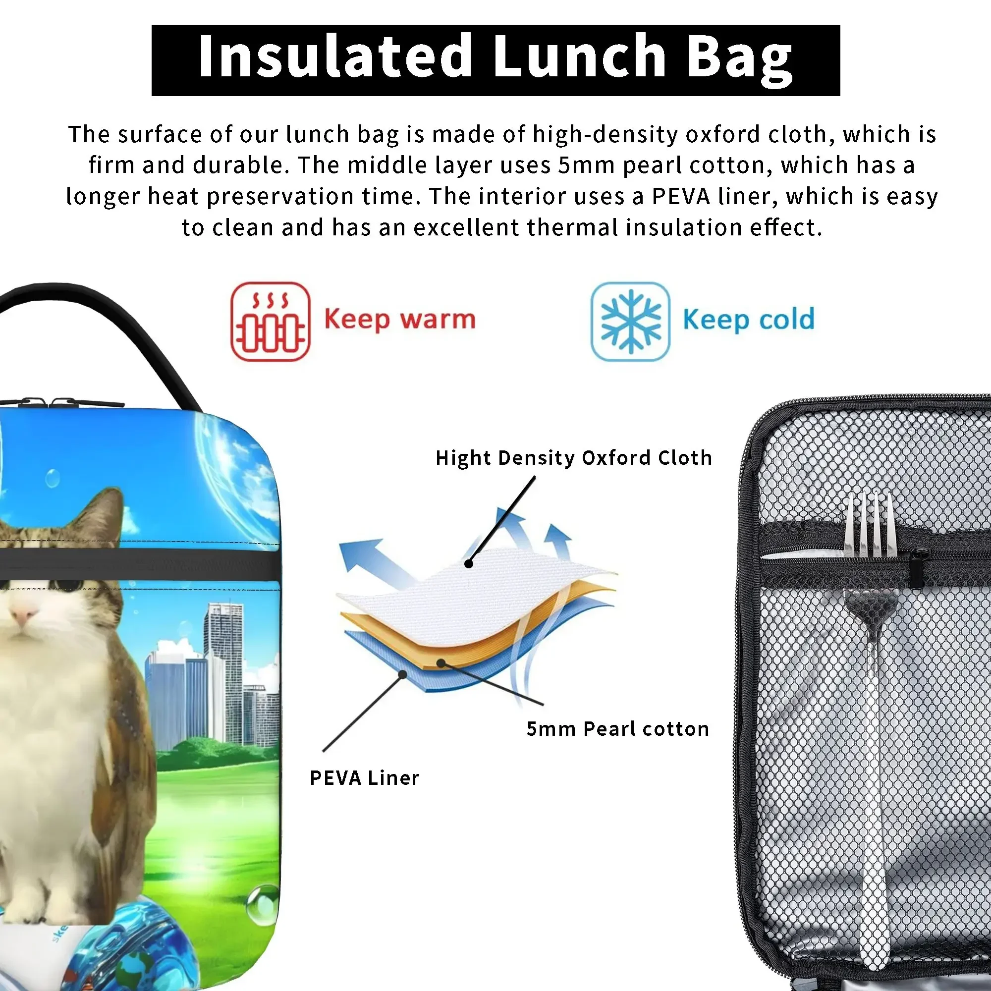 Meowl Cat Owl Meme Thermal Insulated Lunch Bag for Office  Portable Food Bag Thermal Cooler Lunch Boxes