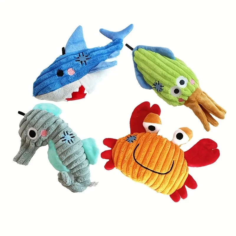 Plush Dog Toy Crab shark seahorse Bite Resistant Squeaky Toys Corduroy Dog Toys for  Dogs Puppy Pets Training Accessories view 2