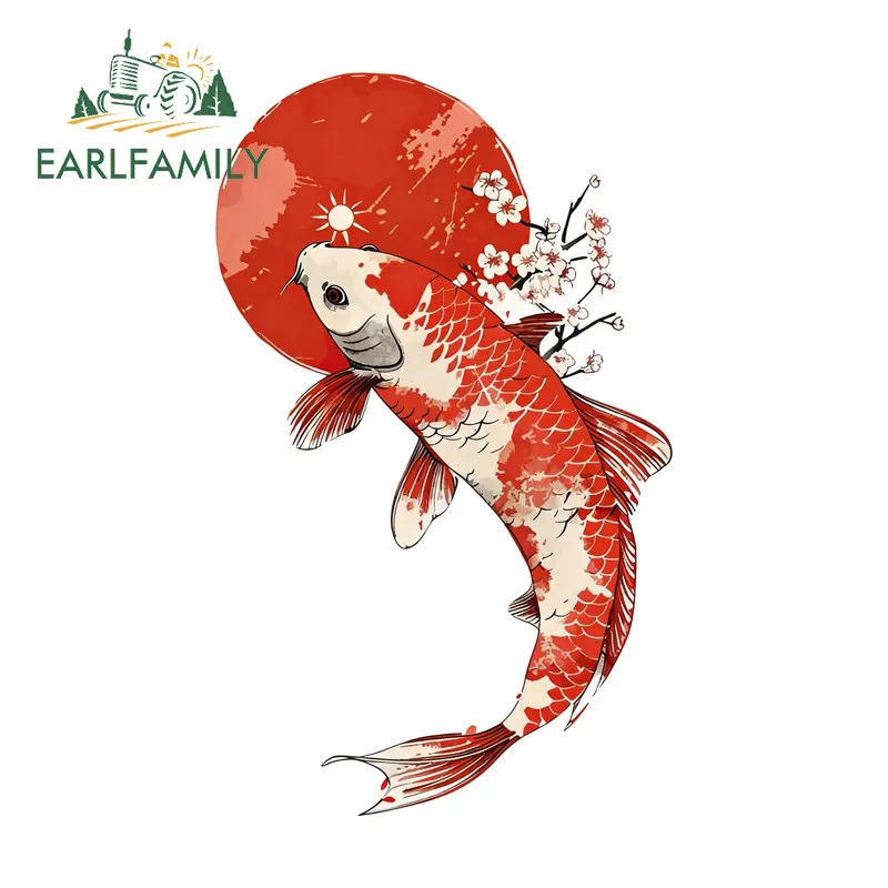 EARLFAMILY Adesivos de Carro Peixe Koi Red Sun, Decalque à Prova de Arranhões para Motocicleta, Laptop, Janelas, Para-choque, Acessórios Exteriores Mo