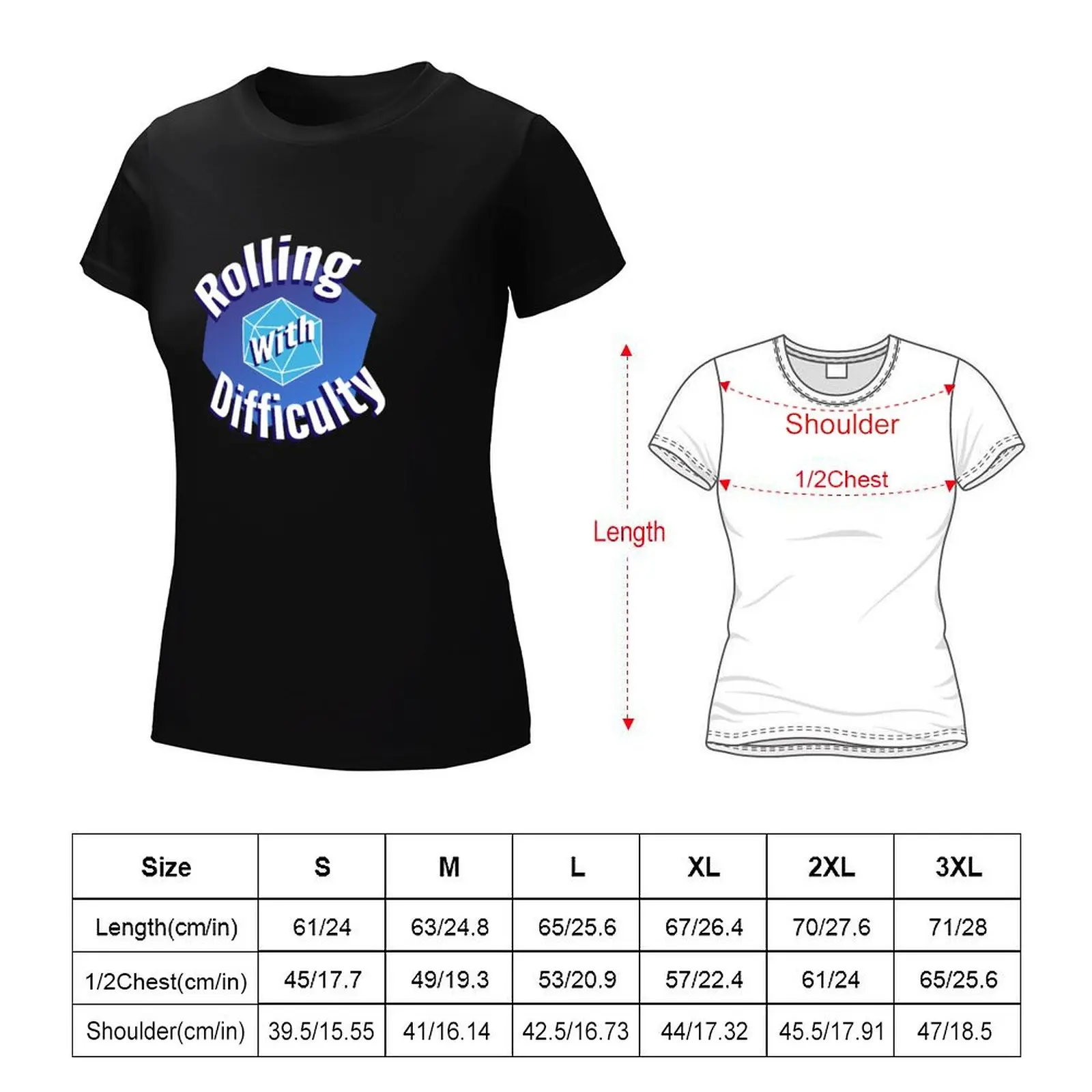 Rolling With Difficulty Logo T-Shirt cute tops Short sleeve tee lady clothes tops t-shirts for Women graphic tees funny