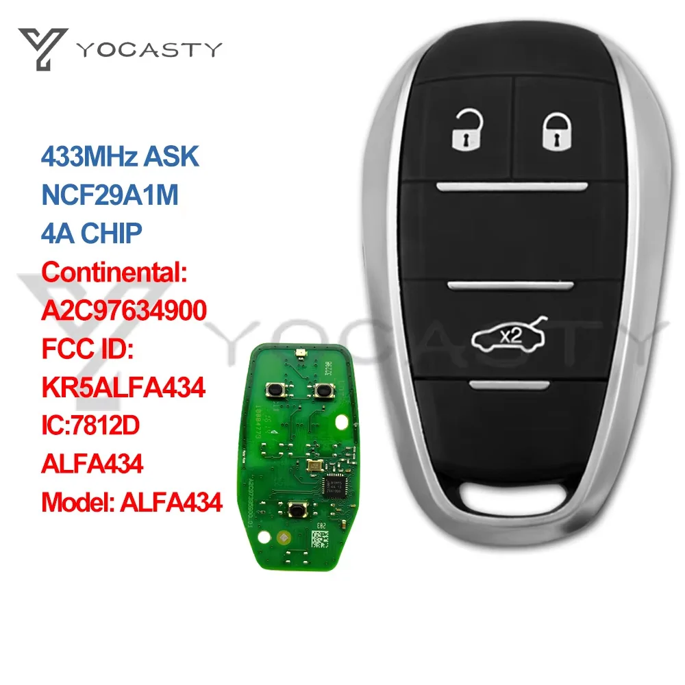 

YOCASTY KR5ALFA434 A2C97634900 ALFA434 Keyless Smart Key 433MHz 4A Chip For Alfa Romeo Giulia Stelvio 2015 2017 2019 2020