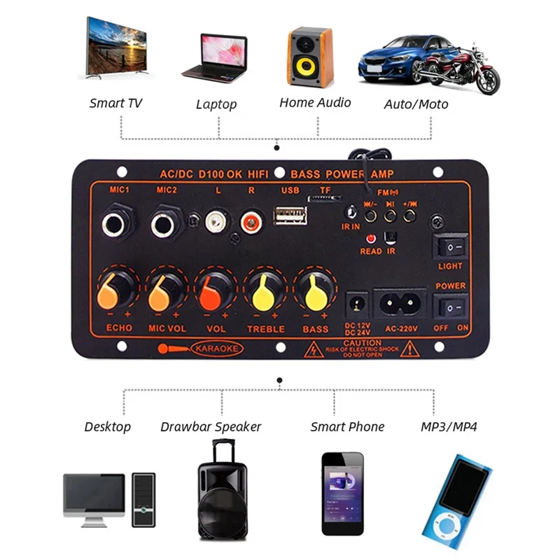 Amplificador de sonido Amplificadores Bluetooth Compatible con micrófono dual Reproductor de MP3 Disco U TF para altavoz de 4Ohm-Enchufe estadounidense-TCE