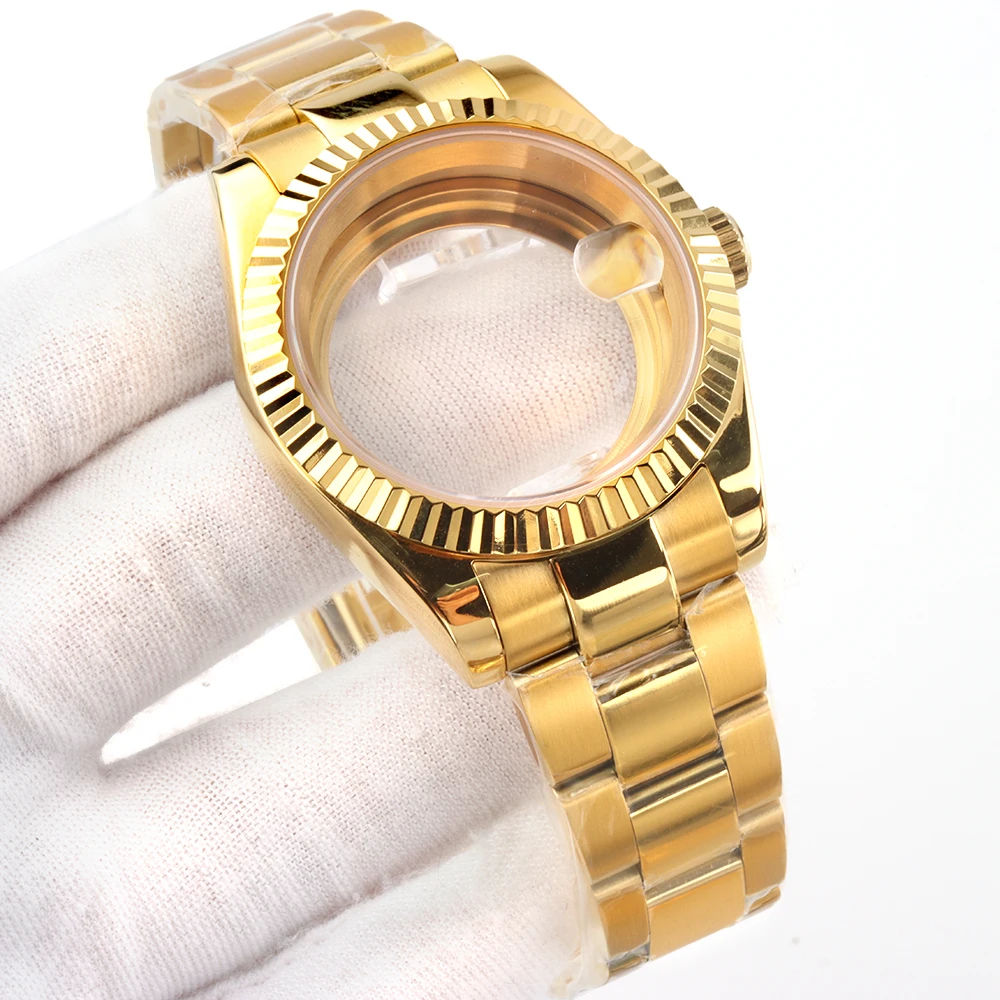 

NH35 Gold Sapphire glass 36mm 39mm Watch Case Fit NH35 NH36 Automatic Movement Stainless Steel Datejust Case Polish Oyster Strap