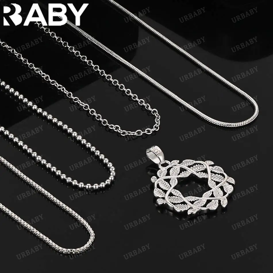 

URBABY 40-75cm 925 Sterling Silver Leaves Pendant Necklace For Women Men Anniversary Gift Popular Wild Fashion Romantic Jewelry