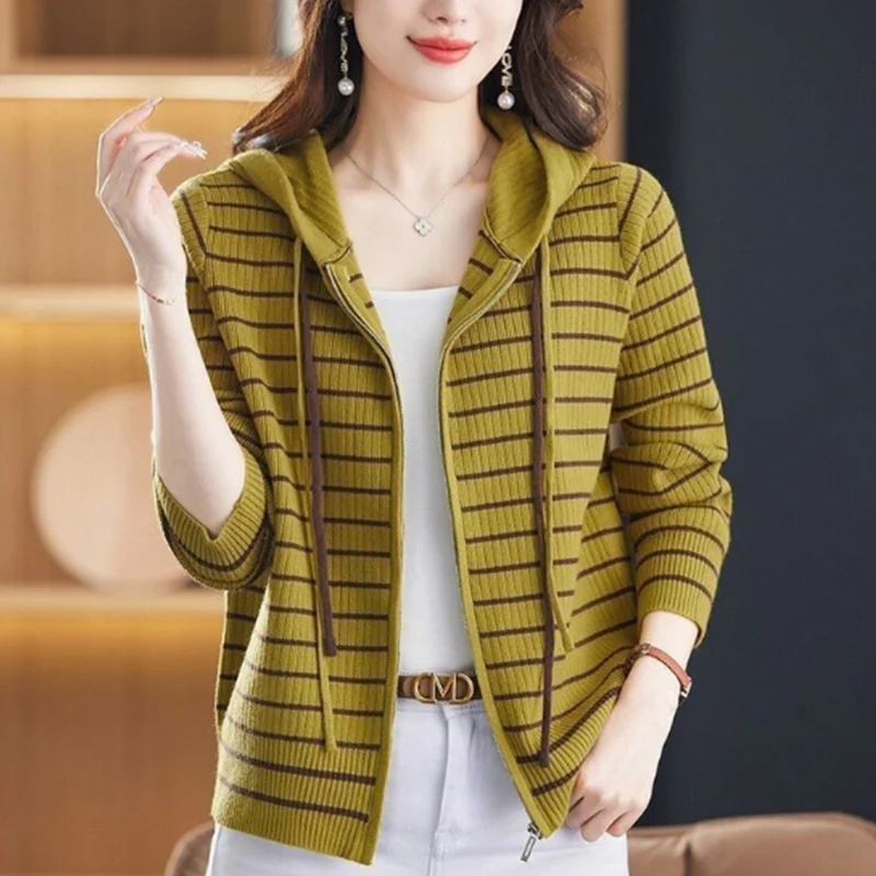 

Женское осенне-зимнее модное универсальное вязаное пальто на молнии, женская одежда, офисный женский свитер с длинными рукавами и шнурком, футболка