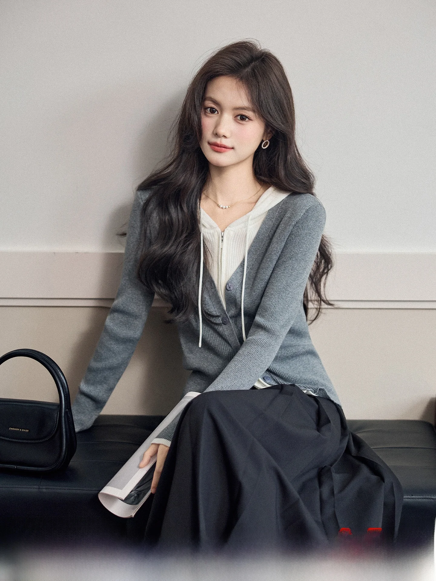 

Autumn Winter Women's Long Sve Hoodie Knitted Sweater Color Blo Design Soft Polyester Blend Casual Faion Top