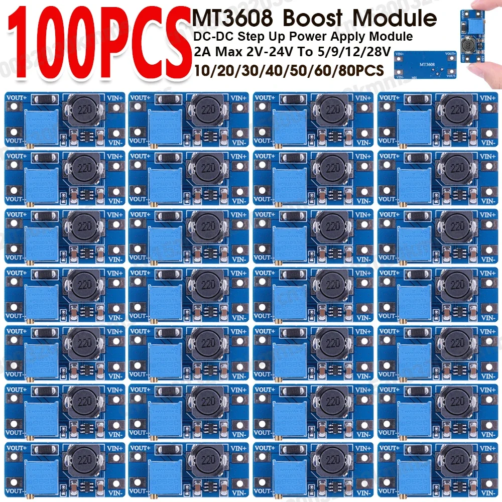 10-100PCS MT3608 DC-DC Step Up Converter Booster Power Supply Module Boost Step-up Board 2A Max 2V-24V To 5V 9V 12V 28V