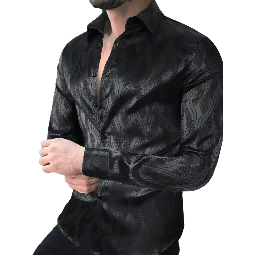 Camisa de vestir de negocios elástica de manga larga con botones de solapa y estampado gráfico Retro de lujo para hombre, camisa Social de Cachemira, ropa para hombre