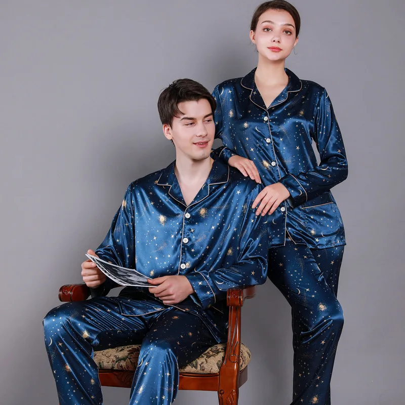 Satin Silk Women Pajamas for Couples Spring Summer Loose Pajama Sets Luxury Jacquard Pijama Soft Skin-friendly Pyjama for Men