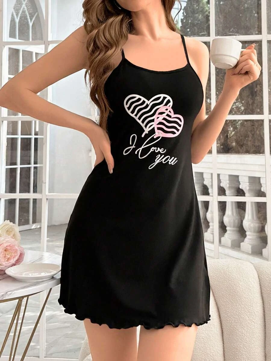 

European and American New Nightgown Women's Sleepwear Camisole Skirt Printed Butterfly Closure Comfortable Homewear Ladies Dress