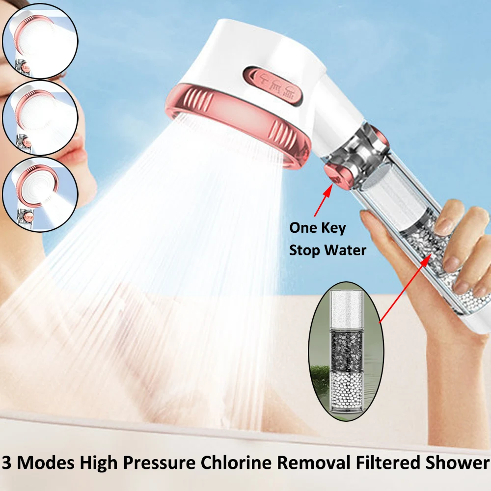 

1 шт. Минеральные шарики для душа с 3 режимами, насадка для душа высокого давления с переключателем включения/выключения, фильтрация для удаления хлора, для ванной комнаты