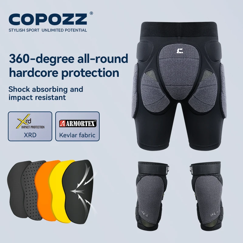 COPOZZ Ski Knee Pads Skiing Hip Protector Padded Adjustable Gear Shorts Ski Skate Snowboard Protection Kevlar+XRD+NBR+RZLABS