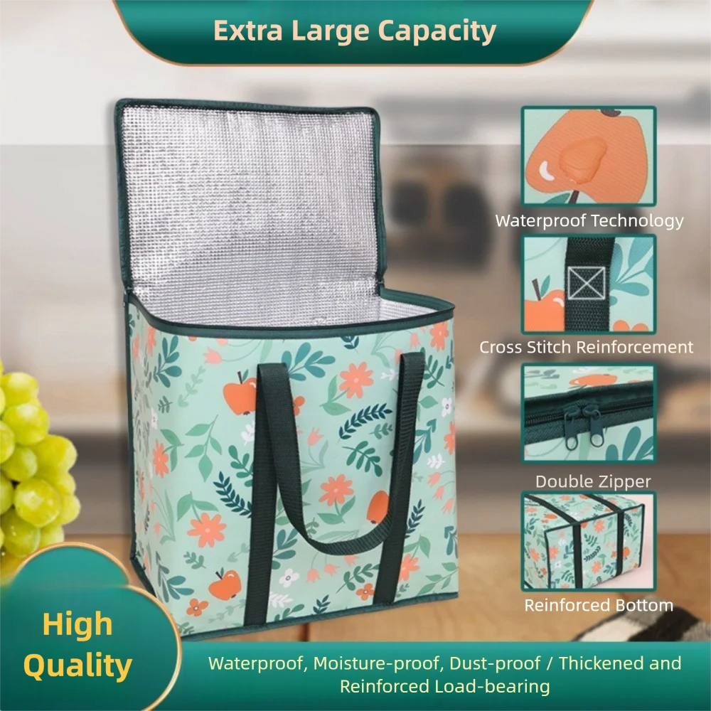 

1pc Insulated Cooler Bag Reusable Waterproof Grocery Bags Square with Zippered Top Insulated Bag for Cake Frozen Foods